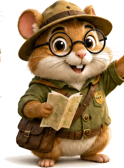 MazeScout voverės žvalgytojas su žemėlapiu